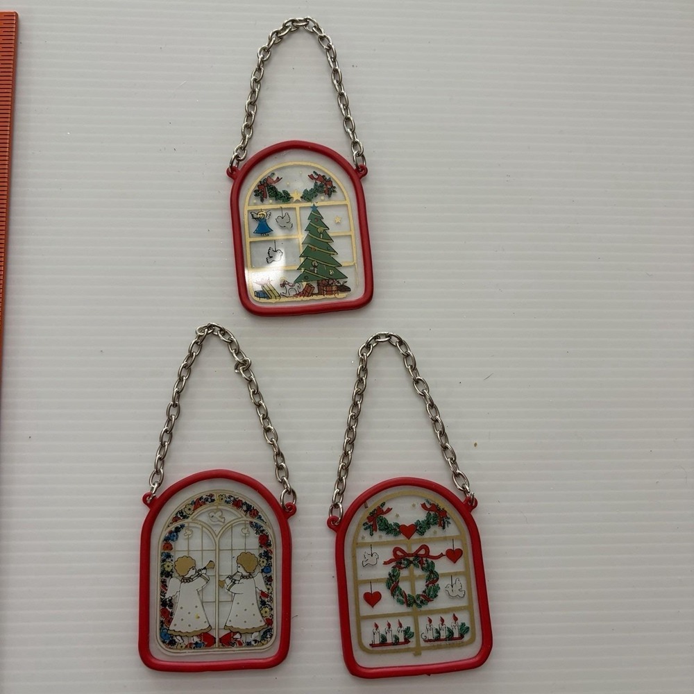 Vintage 80s Christmas Ornaments Sun-catchers Angels Tree Wreath Set Of 3